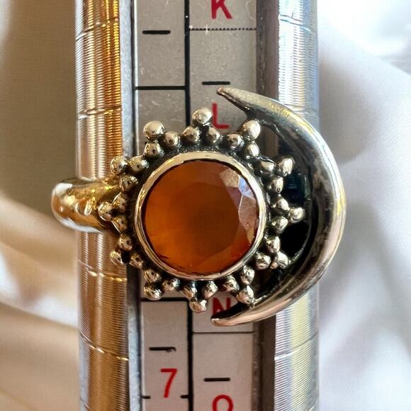 Silver Women's Carnelian Crescent Moon Ring - Size 6 - NWOT - Picture 1 of 6